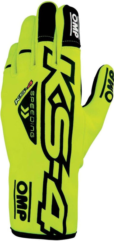 Yellow and black OMP KS-4 karting gloves – entry-level racing gloves with bright color and secure fit